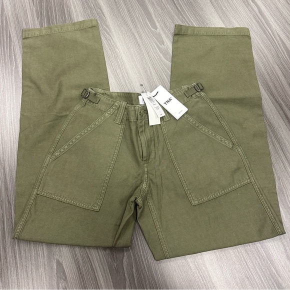 ARITZIA TNA Marco Pants Relaxed Super Low Rise Utility Pants Army Green Size 0 - Picture 2 of 14